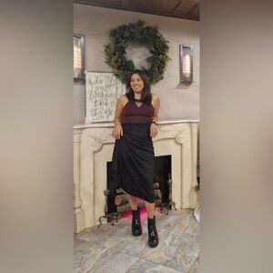 Shimmering black and burgundy gown dress